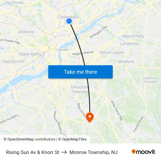 Rising Sun Av & Knorr St to Monroe Township, NJ map