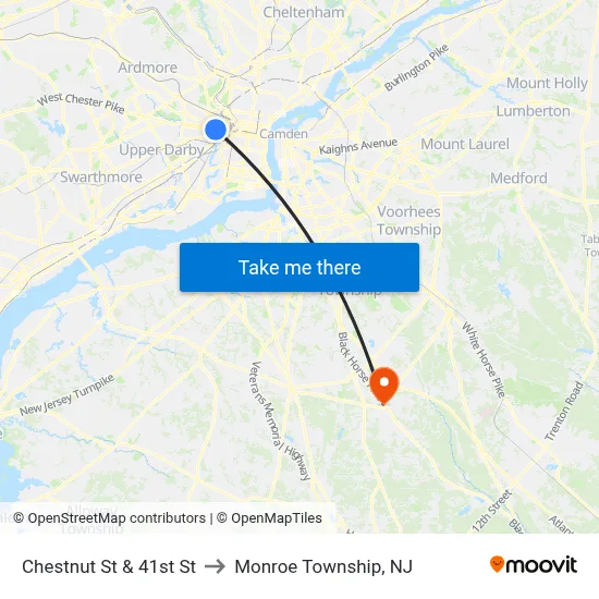Chestnut St & 41st St to Monroe Township, NJ map
