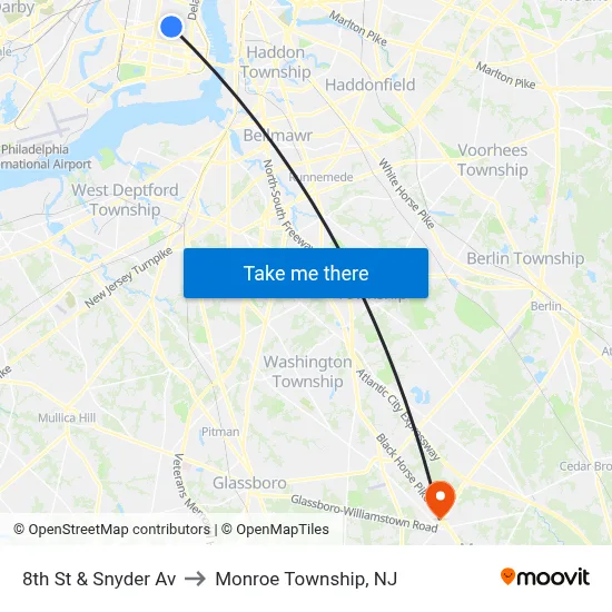 8th St & Snyder Av to Monroe Township, NJ map