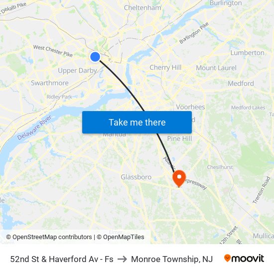 52nd St & Haverford Av - Fs to Monroe Township, NJ map