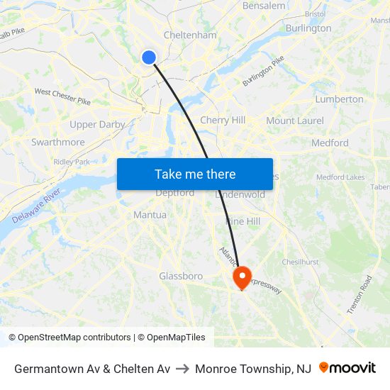 Germantown Av & Chelten Av to Monroe Township, NJ map