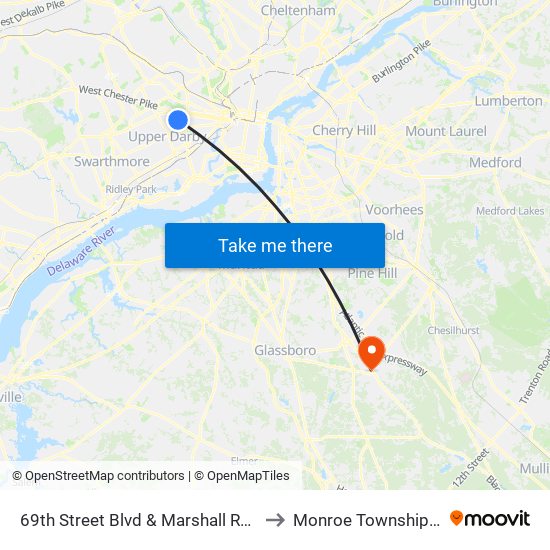 69th Street Blvd & Marshall Rd - Fs to Monroe Township, NJ map