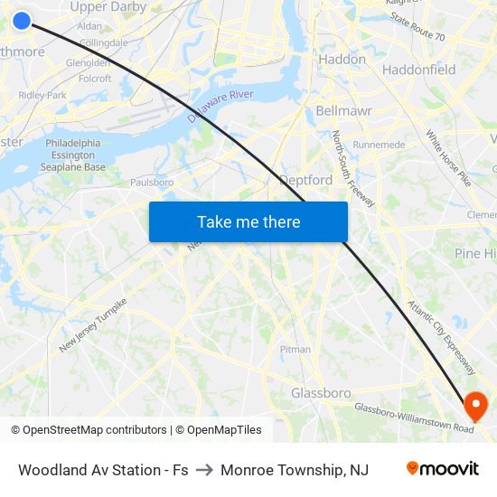 Woodland Av Station - Fs to Monroe Township, NJ map