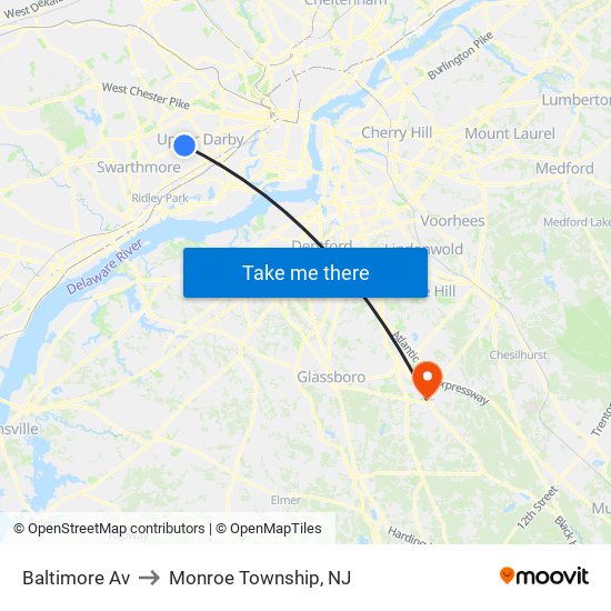 Baltimore Av to Monroe Township, NJ map