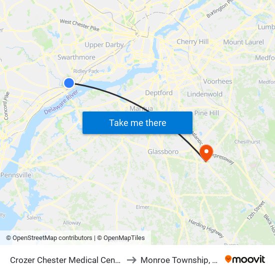 Crozer Chester Medical Center to Monroe Township, NJ map