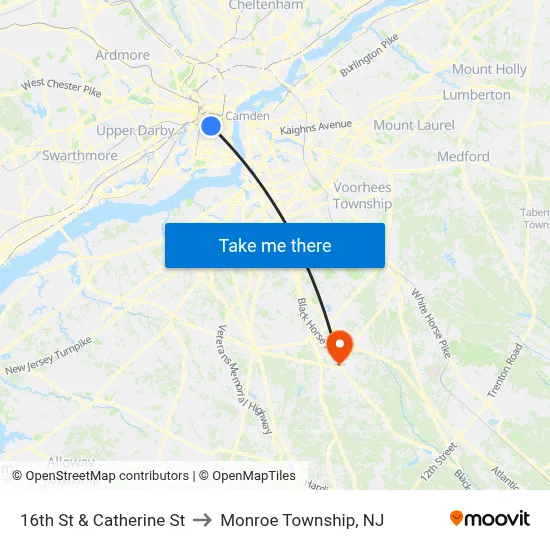 16th St & Catherine St to Monroe Township, NJ map