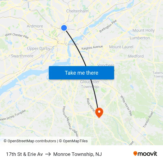 17th St & Erie Av to Monroe Township, NJ map