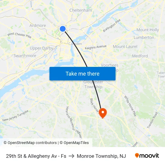 29th St & Allegheny Av - Fs to Monroe Township, NJ map