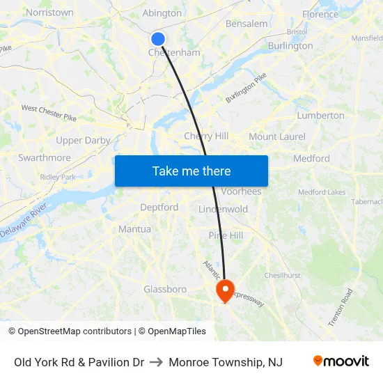Old York Rd & Pavilion Dr to Monroe Township, NJ map