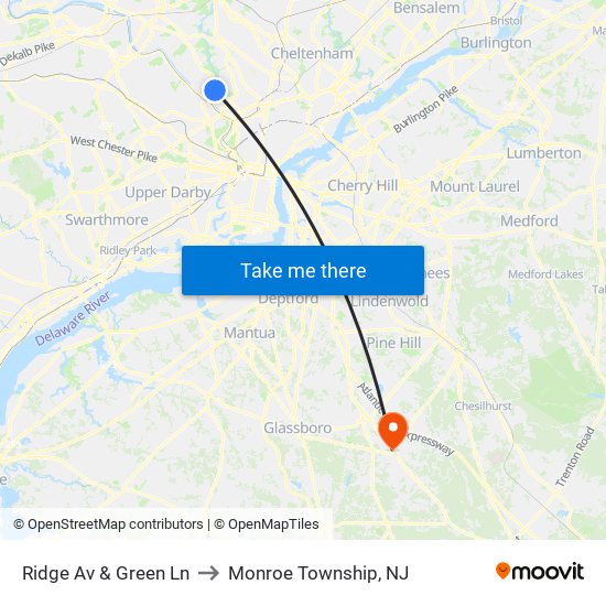Ridge Av & Green Ln to Monroe Township, NJ map