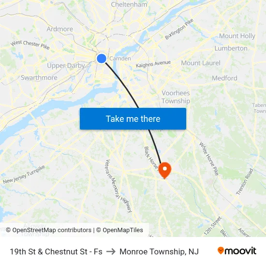 19th St & Chestnut St - Fs to Monroe Township, NJ map