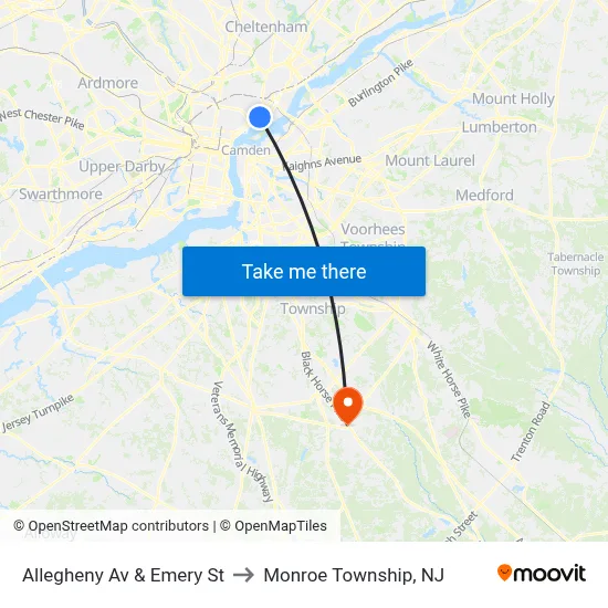Allegheny Av & Emery St to Monroe Township, NJ map