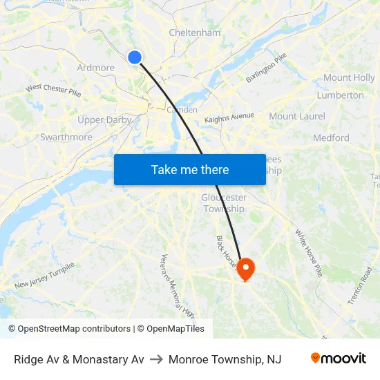 Ridge Av & Monastary Av to Monroe Township, NJ map