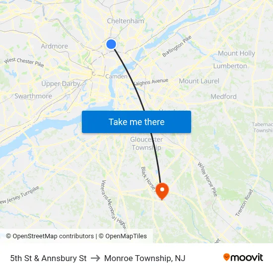 5th St & Annsbury St to Monroe Township, NJ map