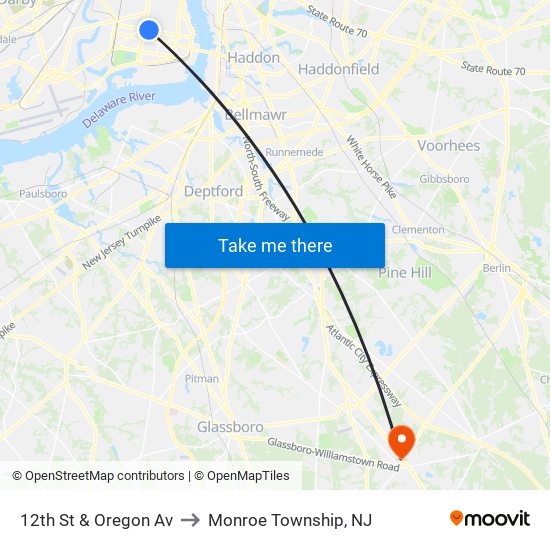 12th St & Oregon Av to Monroe Township, NJ map