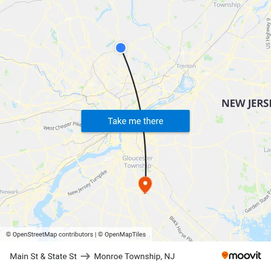 Main St & State St to Monroe Township, NJ map