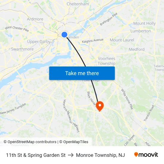 11th St & Spring Garden St to Monroe Township, NJ map