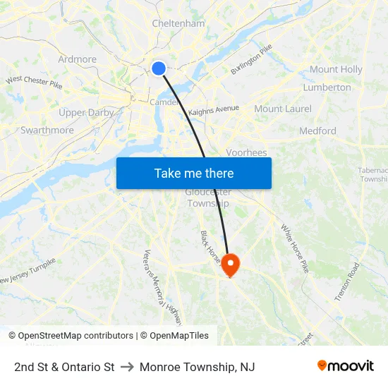 2nd St & Ontario St to Monroe Township, NJ map