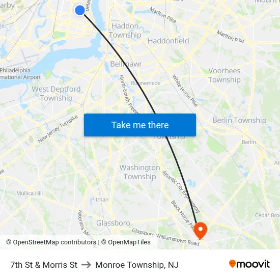 7th St & Morris St to Monroe Township, NJ map