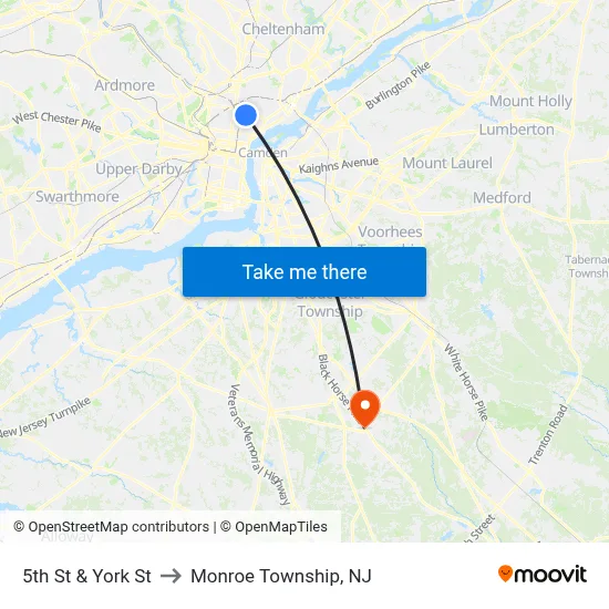 5th St & York St to Monroe Township, NJ map