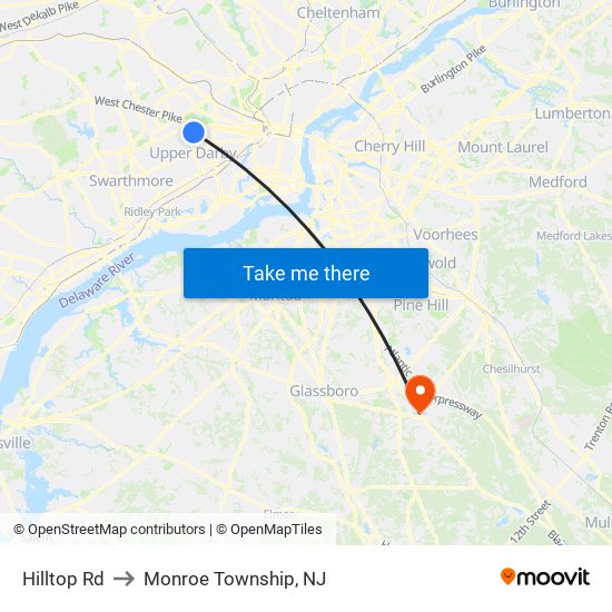 Hilltop Rd to Monroe Township, NJ map