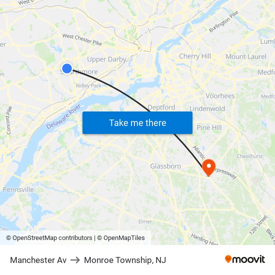 Manchester Av to Monroe Township, NJ map