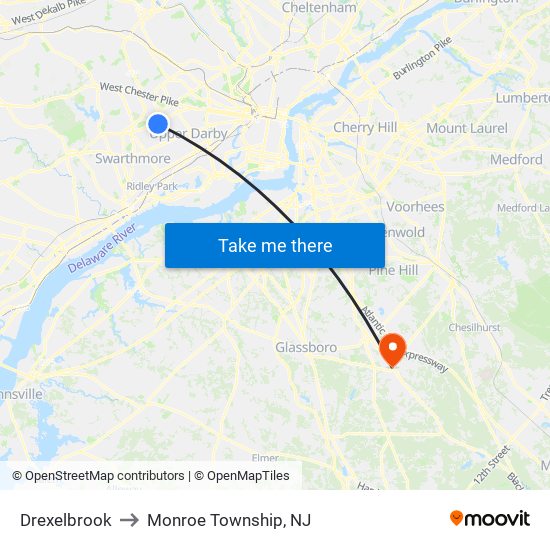 Drexelbrook to Monroe Township, NJ map