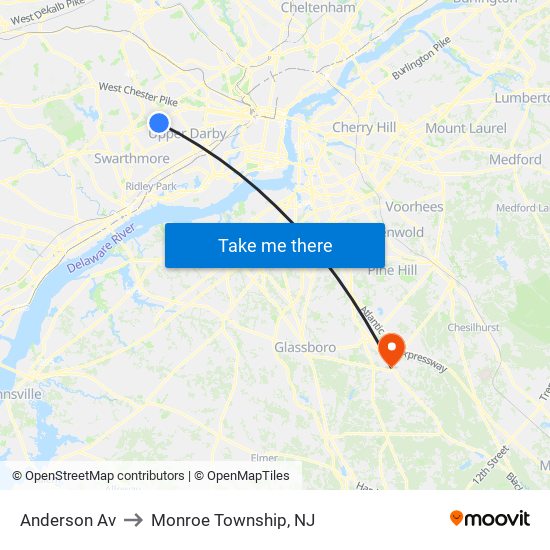 Anderson Av to Monroe Township, NJ map