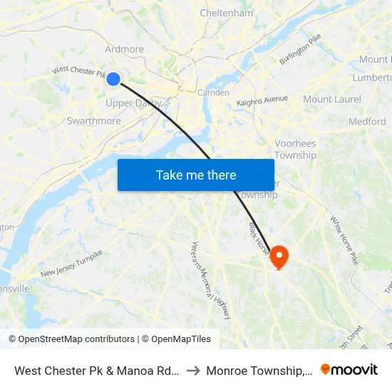West Chester Pk & Manoa Rd - Fs to Monroe Township, NJ map