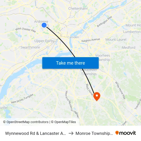 Wynnewood Rd & Lancaster Av - FS to Monroe Township, NJ map