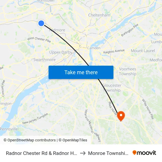 Radnor Chester Rd & Radnor Hotel Dr to Monroe Township, NJ map