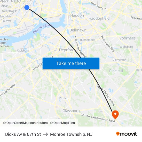 Dicks Av & 67th St to Monroe Township, NJ map