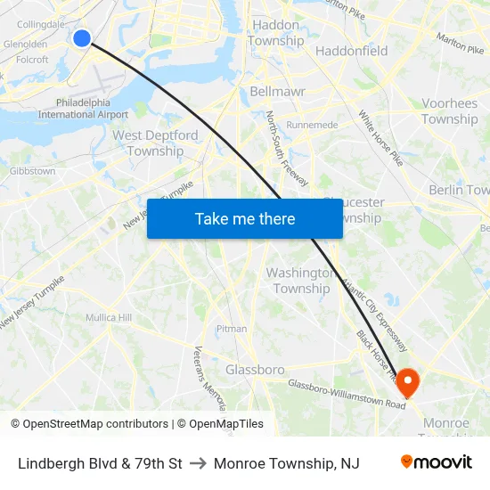 Lindbergh Blvd & 79th St to Monroe Township, NJ map