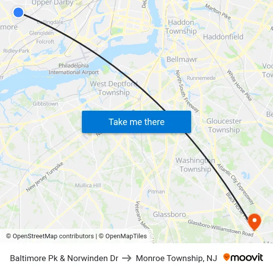 Baltimore Pk & Norwinden Dr to Monroe Township, NJ map