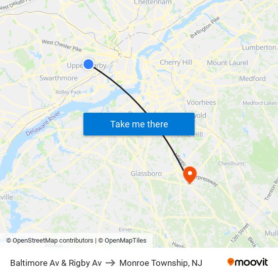 Baltimore Av & Rigby Av to Monroe Township, NJ map