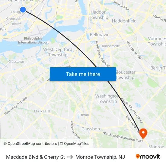 Macdade Blvd & Cherry St to Monroe Township, NJ map