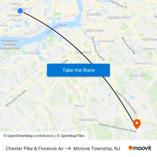 Chester Pike & Florence Av to Monroe Township, NJ map