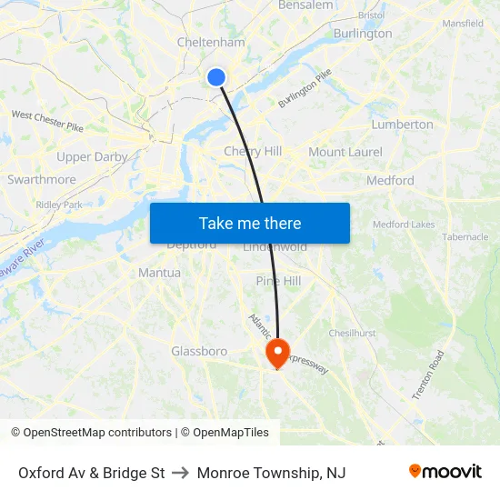 Oxford Av & Bridge St to Monroe Township, NJ map