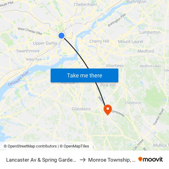 Lancaster Av & Spring Garden St to Monroe Township, NJ map