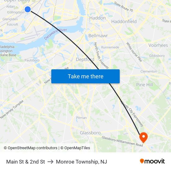 Main St & 2nd St to Monroe Township, NJ map