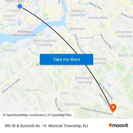 9th St & Summit Av to Monroe Township, NJ map