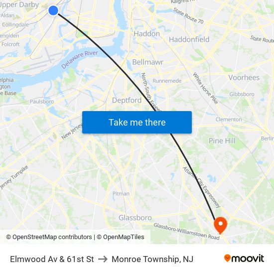 Elmwood Av & 61st St to Monroe Township, NJ map
