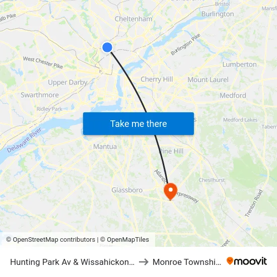 Hunting Park Av & Wissahickon Av - FS to Monroe Township, NJ map