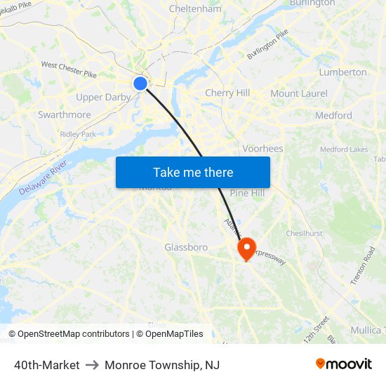 40th-Market to Monroe Township, NJ map