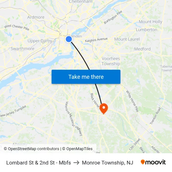Lombard St & 2nd St - Mbfs to Monroe Township, NJ map