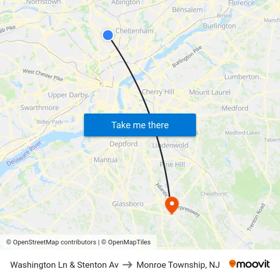 Washington Ln & Stenton Av to Monroe Township, NJ map