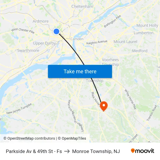 Parkside Av & 49th St - Fs to Monroe Township, NJ map