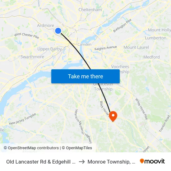 Old Lancaster Rd & Edgehill Rd to Monroe Township, NJ map