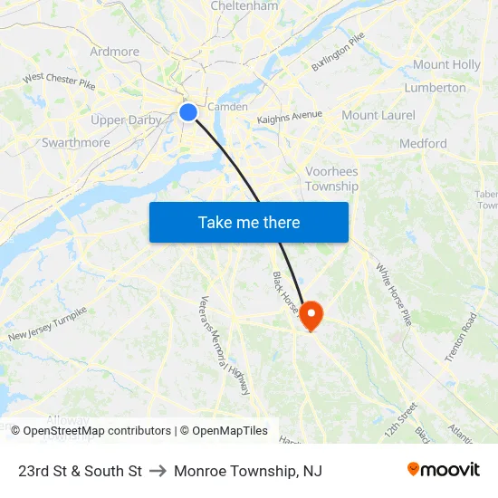 23rd St & South St to Monroe Township, NJ map