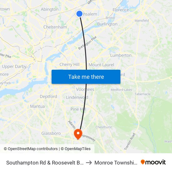 Southampton Rd & Roosevelt Blvd - FS to Monroe Township, NJ map